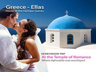 A person and person kissing in front of a blue dome

Description automatically generated