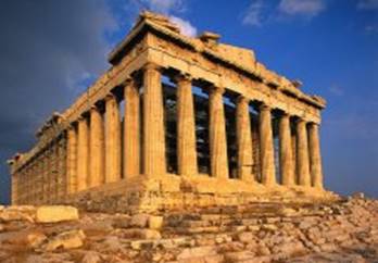 A stone building with columns with Parthenon in the background

Description automatically generated